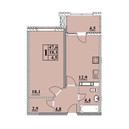 Планировка 1-комн 47,6 м²