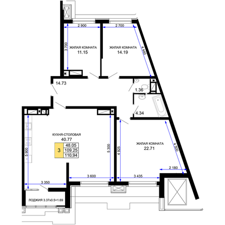 Планировка 3-комн 109,94 м²