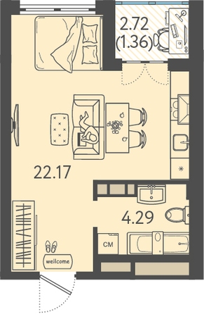 Планировка Студия 27,6 м²