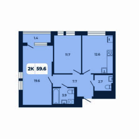 Планировка 2-комн 59,6 м²