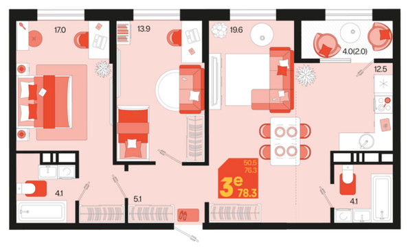 Планировка 3-комн 78,3 м²