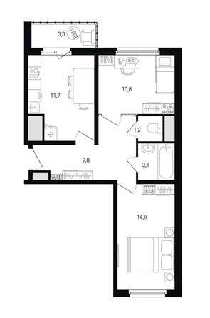 Планировка 2-комн 52,3 м²