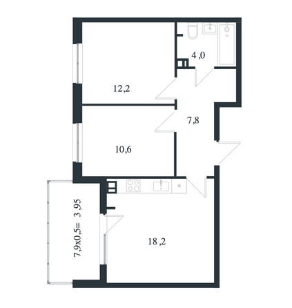 Планировка 2-комн 56,75 м²