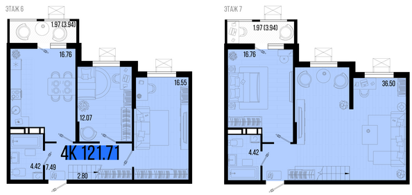 Планировка 4-комн 121,71 м²