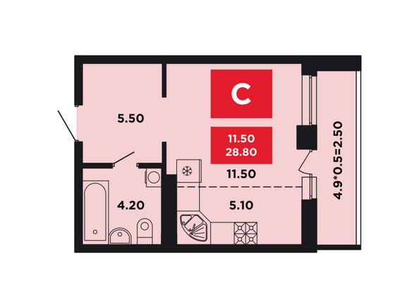 Планировка Студия 27,3, 28,8 м²