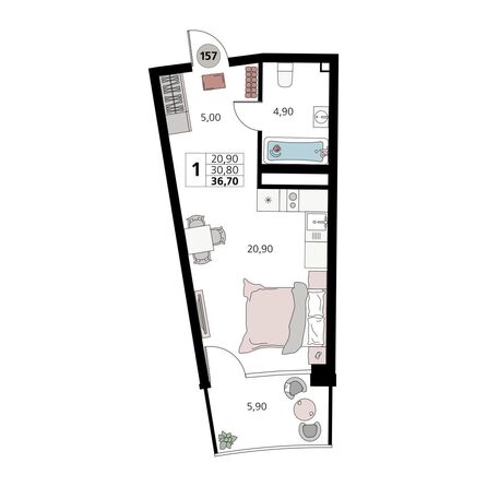 Планировка 1-комн 36,7 м²