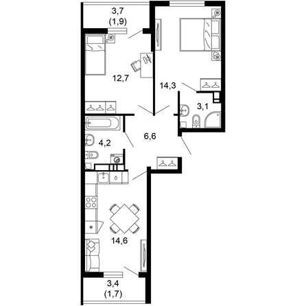 Планировка 2-комн 59,1 м²