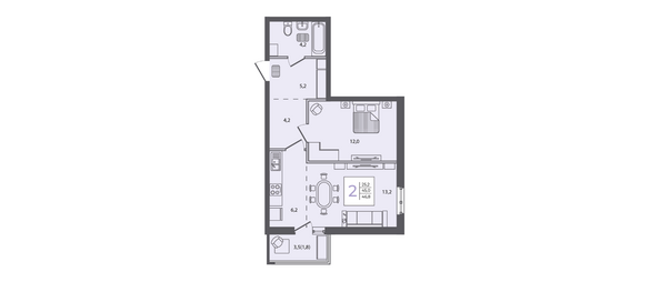 Планировка 2-комн 46,8 м²