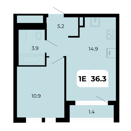 Планировка 1-комн 36,3 м²