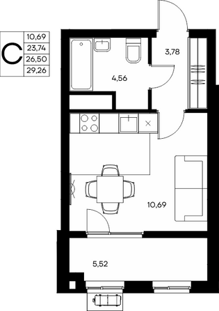Планировка 2-комн 59,63 м²