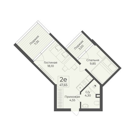 Планировка Апартамент 47,65 - 47,8 м²