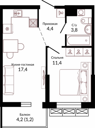 Планировка 1-комн 38,2 м²