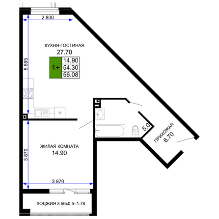 Планировка 1-комн 56,08 м²