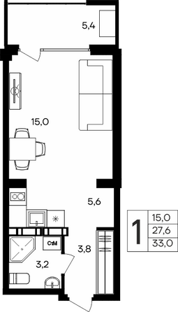 Планировка Апартамент 33 м²