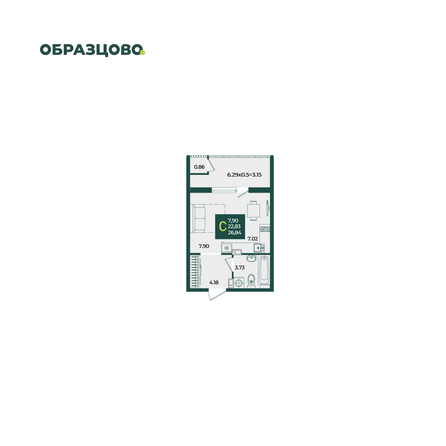 Планировка Студия 26,84 м²