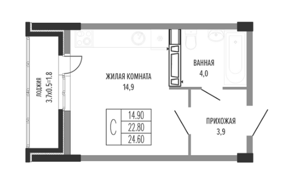 Планировка Студия 24,6 м²