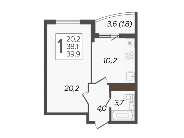 Планировка 1-комн 39,9 м²