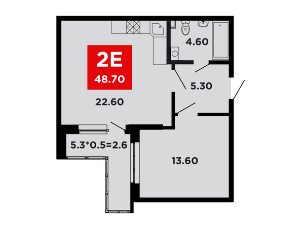 Планировка 1-комн 48,7, 48,8 м²