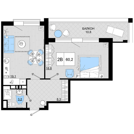 Планировка 2-комн 60,2 м²