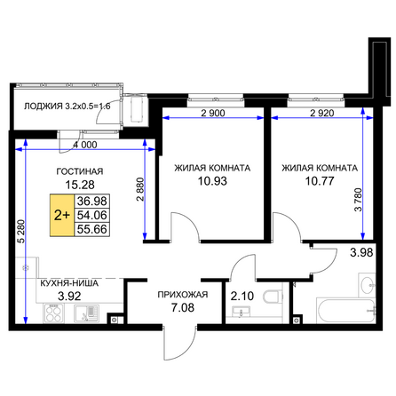 Планировка 2-комн 55,66 м²