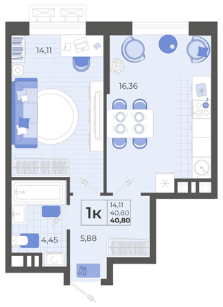 Планировка 1-комн 40,8 м²