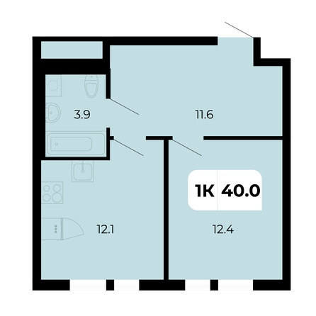 Планировка 1-комн 40 м²