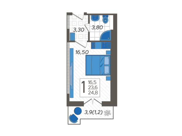 Планировка Студия 24,8 м²