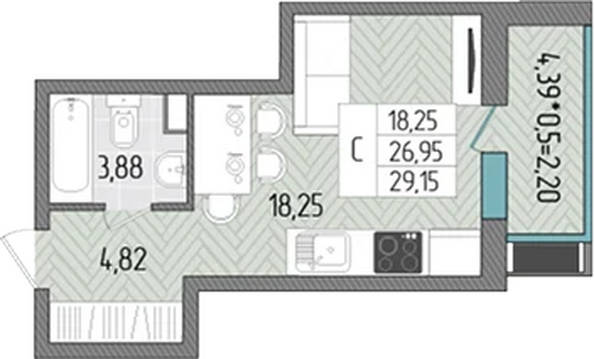 Планировка Студия 29,15 м²