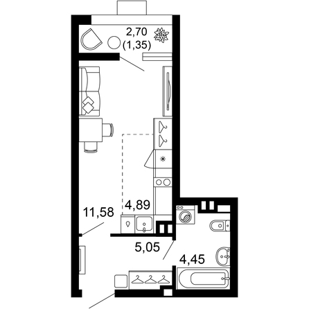 Планировка 1-комн 27,31 м²