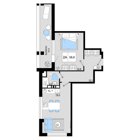 Планировка 2-комн 58,6 м²
