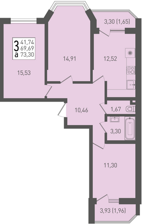 Планировка 3-комн 73,3 м²