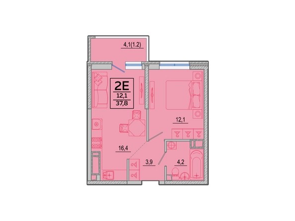 Планировка Студия 37,8 м²