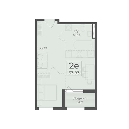 Планировка 2-комн 53,83 м²