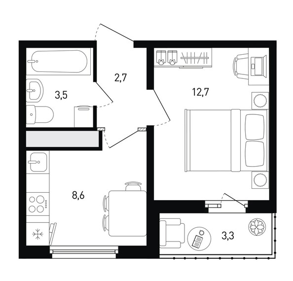 Планировка 1-комн 29,2 м²