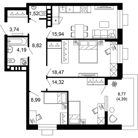 Планировка 3-комн 80,38 м²