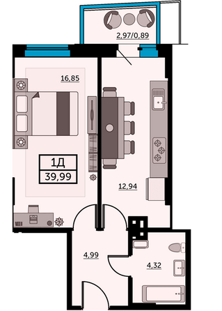 Планировка 1-комн 40,34 м²