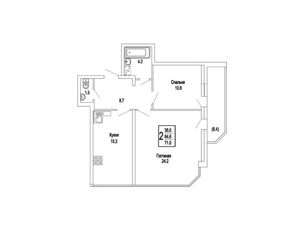 Планировка 2-комн 71 м²