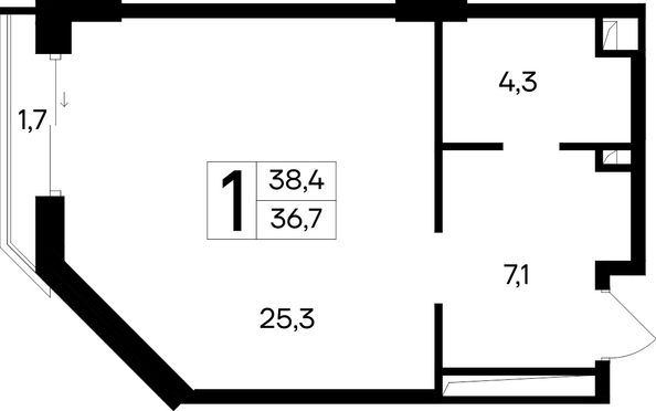 Планировка Апартамент 38,4 м²