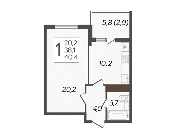 Планировка 1-комн 40,4 м²