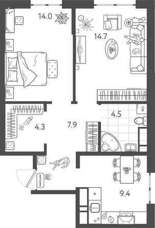 Планировка 2-комн 54,8 м²