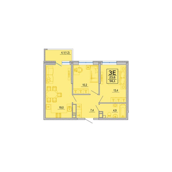 Планировка 2-комн 56,1 м²