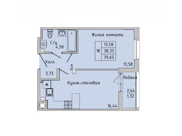 Планировка 1-комн 38,5 - 63,7 м²