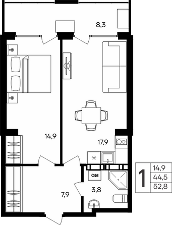 Планировка Апартамент 52,8 м²