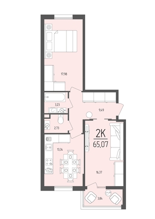 Планировка 2-комн 65,07 м²