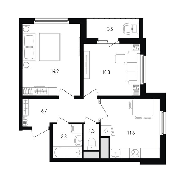 Планировка 2-комн 50,4, 50,9 м²