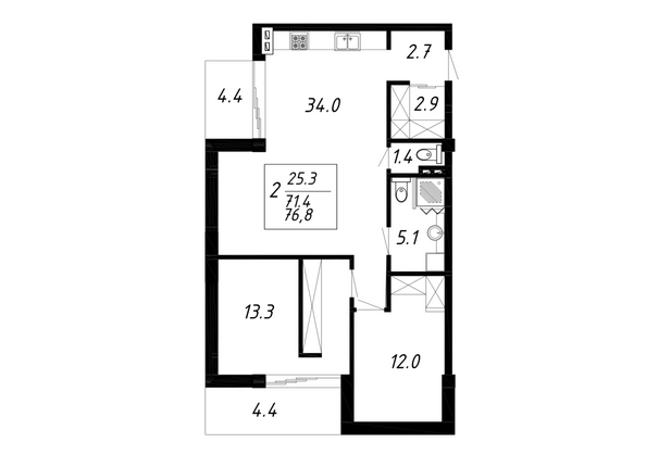 Планировка 2-комн 76,8 м²