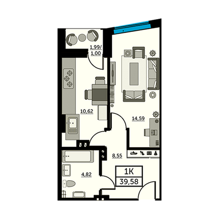 Планировка 1-комн 39 м²