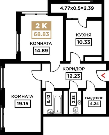 Планировка 2-комн 68,83 м²