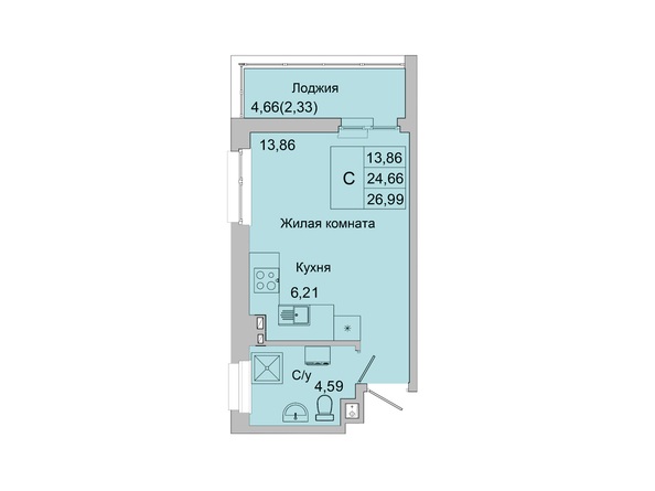 Планировка Студия 25,9 - 26,99 м²