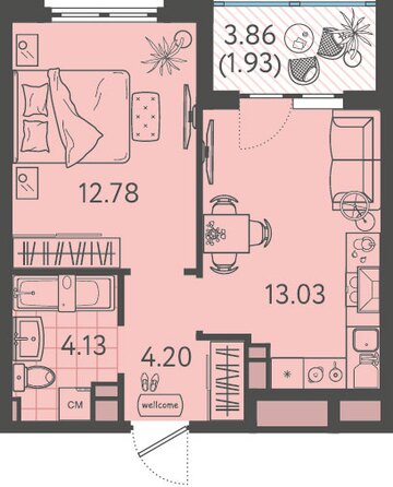 Планировка 1-комн 36,07 м²